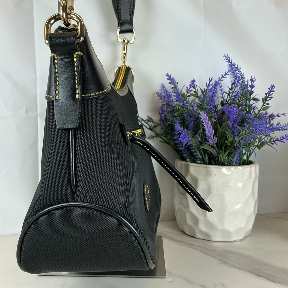 Dooney‎ & Bourke Hobo Black Nylon Shoulder Small Bag with Gold Details